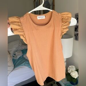 VESTIQUE ORANGE RUFFLE TOP SIZE SMALL